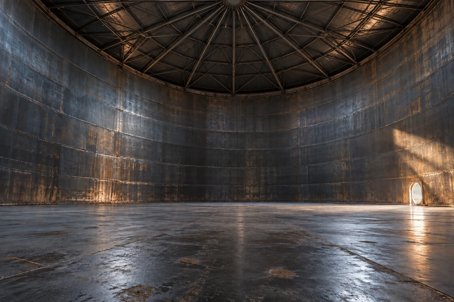 Illustrative steel tank interior with a self-supporting dome roof